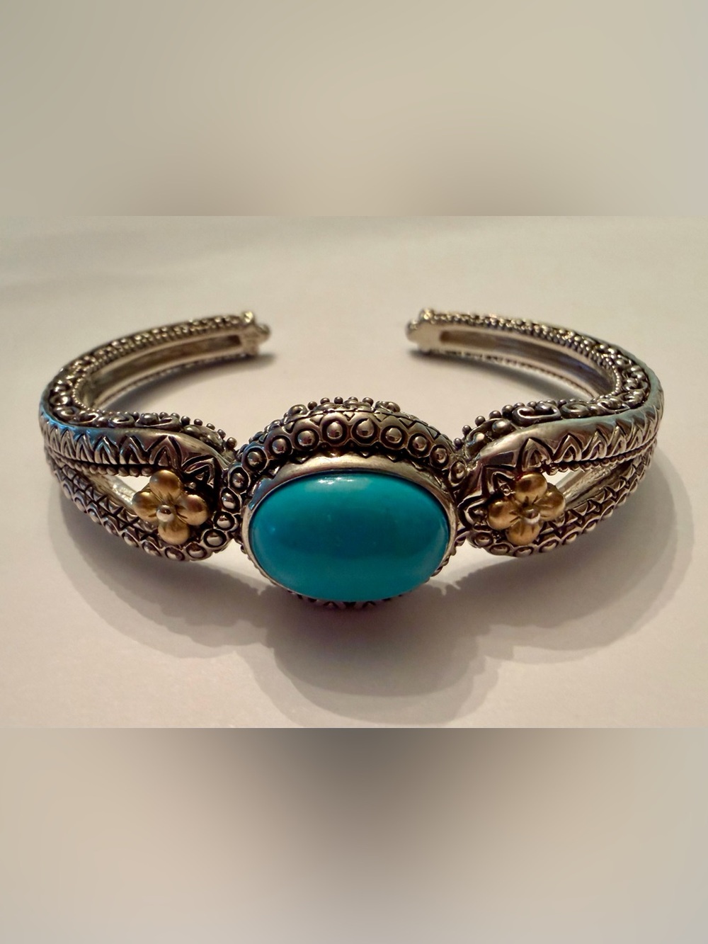 Vintage Barbara Bixby 18K 925 Turquoise Stone Silver Cuff Bracelet